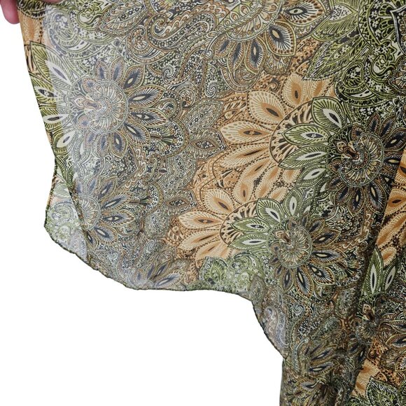 Womens OS Vest Wrap Cover Green Sheer Sleeveless Paisley Floral Light Layer - Picture 11 of 13